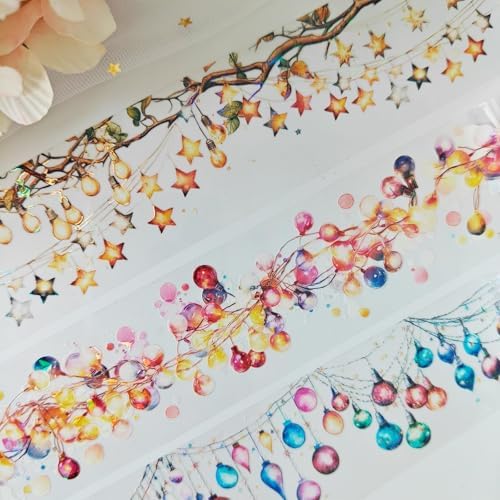 PET Washi Tape Stickers Set,3 Rolls Lighting Scrapbook Tape Stickers for Journaling,Junk Journal Supplies,DIY Craft,Notebook,Phone Case(Star Light)