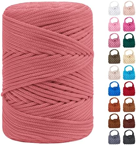 Polyester Macrame Cord 3mm x 185yards, Braided Macrame Cord Polypropylene Silk Cord, Crochet Bag Polyester Yarn for Crocheting, Bag, Wall Hangings, Rug, DIY Crafts (Bean Pink)