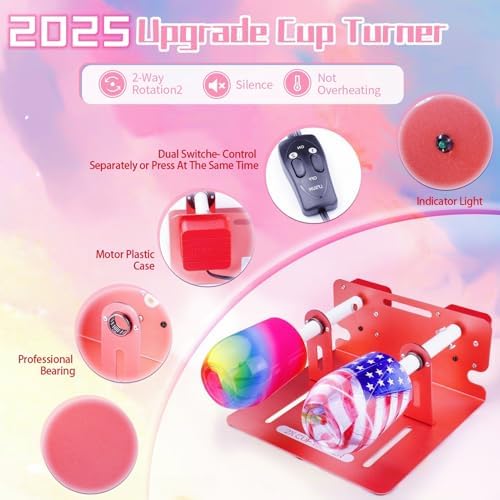 LFSUM 2X Double Cup Turner for Crafts Tumbler,Cup Turners for Tumblers, Cup Spinner Machine Kit,Tumbler Spinner for Epoxy,Glitter Epoxy Tumblers (Rose Gold)