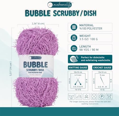 Makromecity Bubble Scrubby Yarn - 100% Premium Polyester Yarn for Crocheting and Knitting - 3.5 Oz (100g), 98 Yds (90m) - Ideal for Dishcloths, Crafting & Bath Washcloths (Lilac, 1 Skein)