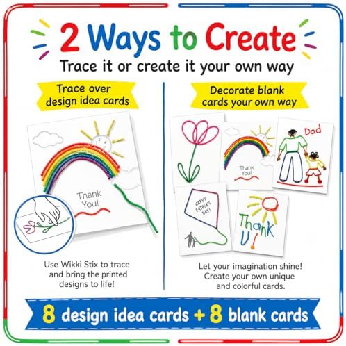 Wikki Stix Create-A-Card Kit, Kids Greeting Card Craft Kit with 108 16 Cards, Make Handmade Birthday, Holiday, Thank You, Valentine, Mother’s Day & Father’s Day Cards, Mess-Free Craft.
