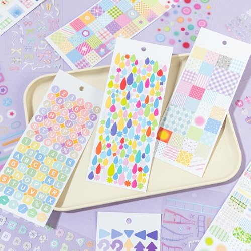 PRSTINCOL Cute Sticker Book, 60 Sheets Pink and Purple Journaling Stickers Set, Letter and Pattern Self-Adhesive Stickers for Scrapbooking, Junk Journal, Planner (2-in-1)