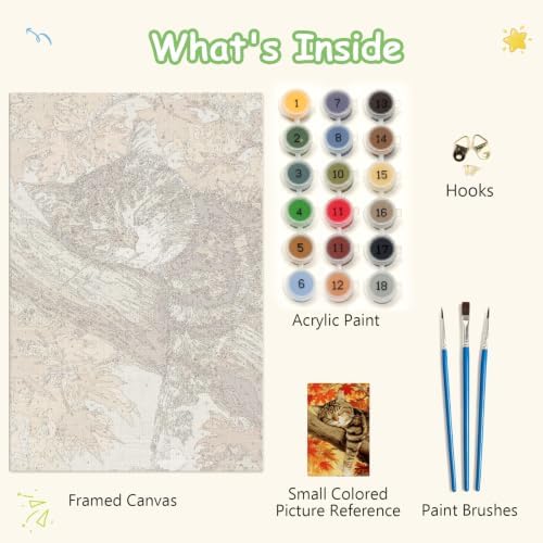 Spandrel Framed Paint by Numbers Cat Kit for Adult, Autumn Adult Paint by Number Kits on Canvas, DIY Acrylic Oil Easy Halloween Painting by Numbers Fall for Home Wall Decor, 8x12in