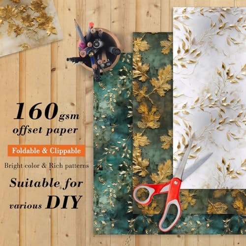 Autumn Leaves Scrapbook Paper Pad, 24 Sheets 6 x 6 Inch Vintage Patterned Designed Wedding Decorative Decoupage for Card Making Folded Supplies Gift Wrapping Journals DIY Crafts Photo Album