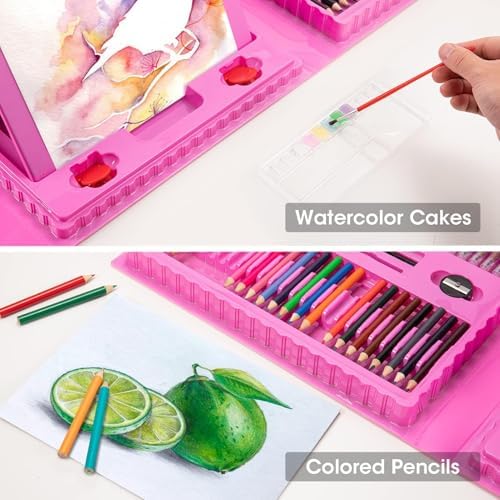 VigorFun Art Supplies, 240 PCS Drawing Art Kit, Pink Gifts for Kids Girls