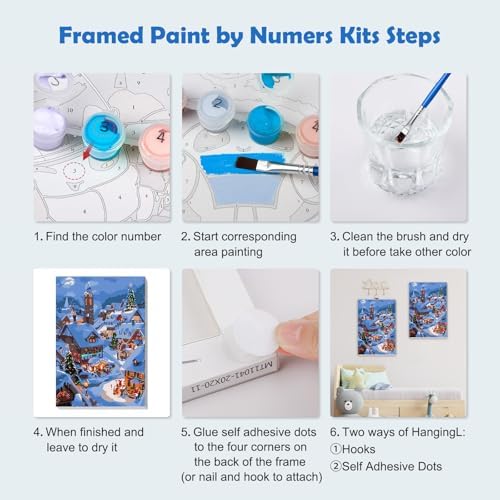 MOGTAA Christmas Paint by Numbers Kit for Adults Beginners with Frame, Christmas Winter Adult Paint by Number Kits on Canvas with Easel, Easy DIY Oil Painting Kits for Home Decor, 8x12in