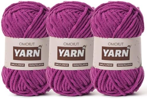 3 Packs Plush Chenille Chunky Crochet Yarn - Baby Yarn for Crocheting Soft - Velvet Yarns Knitting for Blankets Crafts - Fluffy Amigurumi Yarns 150g / 196.8yds (3 Dark Purple)