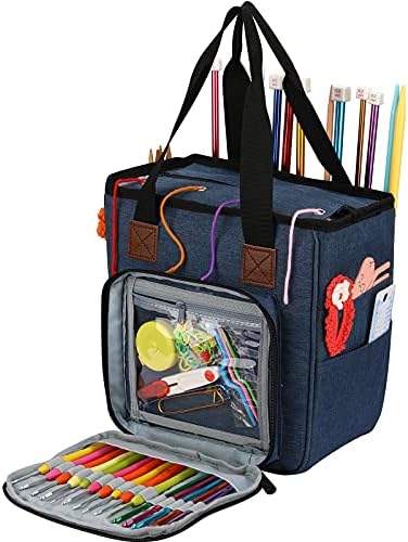 Yarn Knitting Storage Tote-Large Capacity Crochet Organizer Portable Travel Bag With Shoulder Strap Crochet Hooks Case for Unfinished Bulk Project