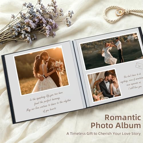 Popotop Photo Album Self Adhesive with Picture Display Window,40 Pages DIY Scrapbooking Supplies Kit for 4x6 10x12 Picture,Linen Cover Memory Book for Baby Wedding, with Scraper and Metallic Pen