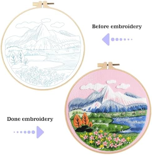 spicssa 2PCS Embroidery Kit for Beginners, Hand Needlepoint Kits for Adults with Pre-Stamped Patterns, 7.8-Inch Hoop, Threads & Needles, Step by Step Instructions