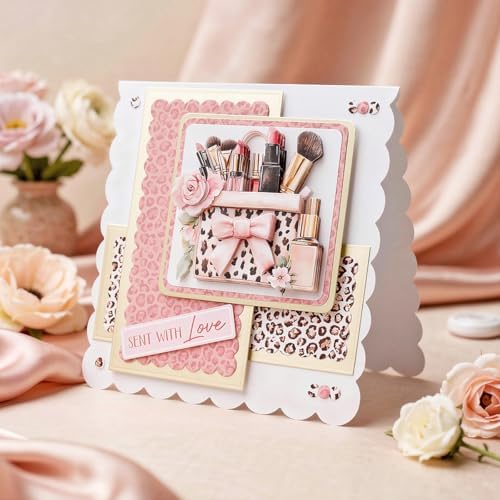Katy Sue Rose Couture Die Cut Decoupage Card Making Kit with Embellishments. 10 Pre-Cut Sheets for 3D Card Toppers, Scrapbooking and Craft Projects