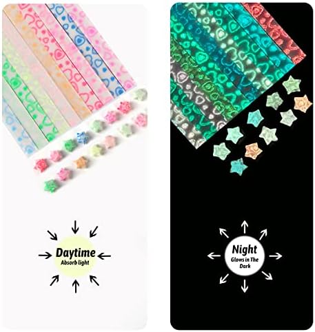 CCINEE 840 Sheet Luminous Origami Star Paper Strips, Glow in the Dark DIY Handmade Crafts Origami Lucky Star Paper, 4 Styles 40 Colors