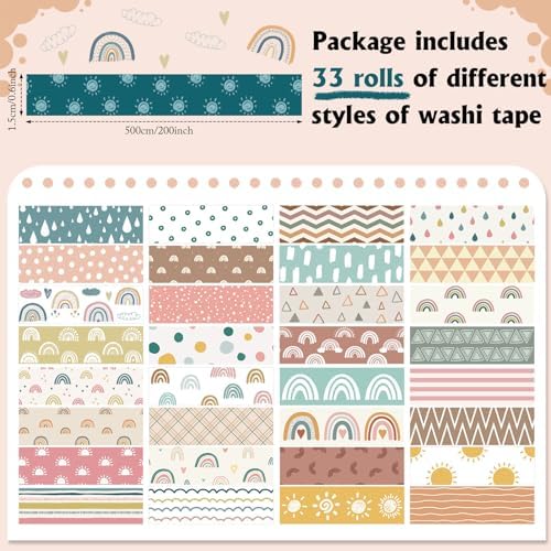 TaoBary 33 Rolls Washi Tape Set, 15mm Holiday Seasonal,Charming Style