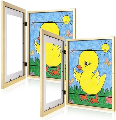 [2Pack] Kids Art Frames, 11x14 Front Opening Kids Artwork Frames Changeable, Gold Artwork Display Storage Frame for Wall, Holds 50 Pcs, for 3D Picture, Crafts, Children Drawing, Hanging Art, Portfolio
