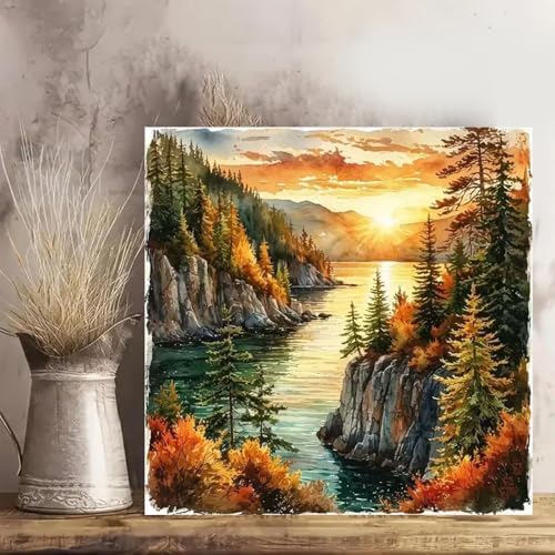 KYOQFVN Landscape Diamond Painting Kits for Adults, Forest Diamond Art Kits for Adults, 5D Autumn Scenery Diamond Painting Full Drill Diamonds Dot for Wall Decor 14x14 inch