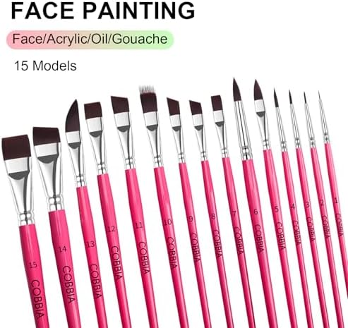 Face Paint Brush Set, 15pcs Artist Brushes for Body Face Painting,Acrylic Painting Watercolor Oil Gouache – Perfect for Artists, Performers, Party Makeup