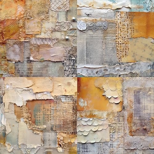 Vintage Junk Journal Paper Pad, 6 x 6 Inch Shabby Chic 160gsm Cardstock, 24 Sheets Retro Pearl & Tattered Letter Craft Paper for Anniversary Cards, DIY Scrapbooking