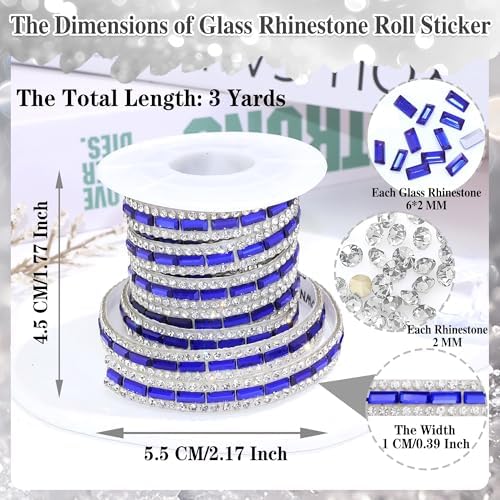 Blue Crystal Rhinestone Ribbon Royal 1 CM Wide Diamond Trim Sticker
