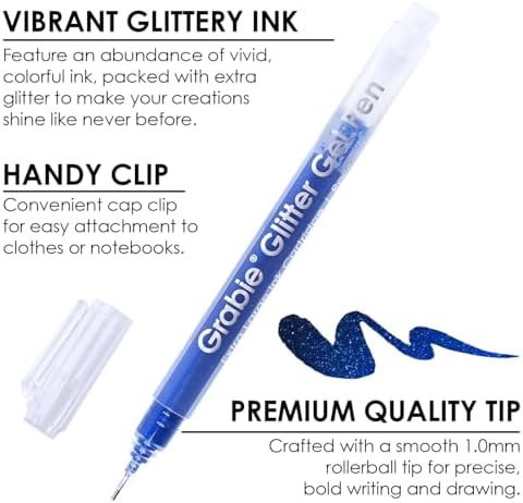 Grabie Set of 18 Color Jumbo Glitter Gel Pens, Metallic Sparkling | Extra Long Writing Life, Rich Glitter Effects, Smooth Ink Flow, Comfortable Grip, Creative Projects, Journaling