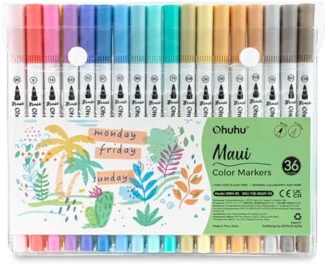 Ohuhu Adult Coloring Book Markers 36 Pastel Colors Water-Based - Maui