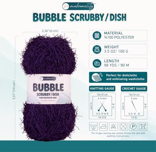 Makromecity Bubble Scrubby Yarn - 100% Premium Polyester Yarn for Crocheting and Knitting - 3.5 Oz (100g), 98 Yds (90m) - Ideal for Dishcloths, Crafting & Bath Washcloths (Purple, 3 Skeins)