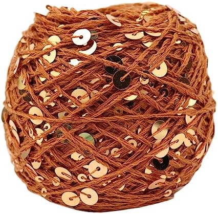 Shimmering Sequin Cotton Yarn 153yard Sparkling Thread Crochet Strings for Headband Beanie Knitting Sweater Weaving DIY Stitch Winter Accessories Rag Doll (Brown)