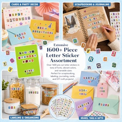 Japanese Retro Sticker Book, 800 Cartoon Stickers Book with Art Coated Paper Creative Activity Stickers for Adults, DIY Scrapbooking Phone Cases Laptops Party Gifts (Letter)