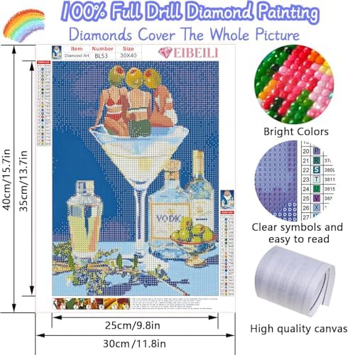 EIBEILI Diamond Art Kits for Adults, Female Cocktail Diamond Painting Kits for Beginner DIY 5D Full Drill Diamond Dots Crafts for Home Wall Decor Gifts 12x16 Inch