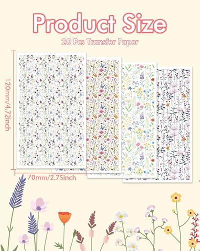 Puocaon Wildflower Clay Transfer Paper - 4 Design Flower Polymer Clay Transfer Sheets for Earrings Jewelry, Lavender Floral Transfer Paper for Polymer Clay Earrings