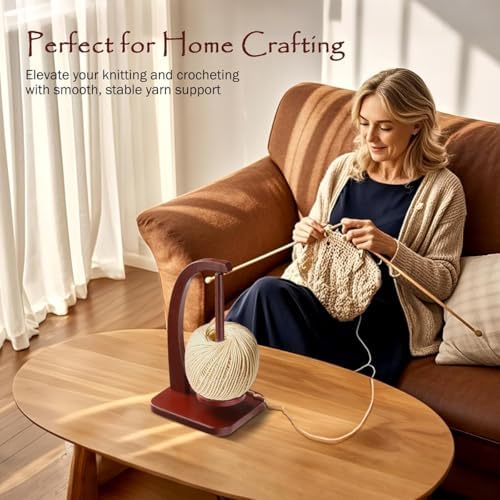PEKER Yarn Holder Spinner for Crocheting and Knitting, Wooden Yarn Winder with Magnetic Rotation & Anti-Slip Pads, Crochet Accessories for Yarn Storage, Yarn Holder Gift for Knitting Lovers