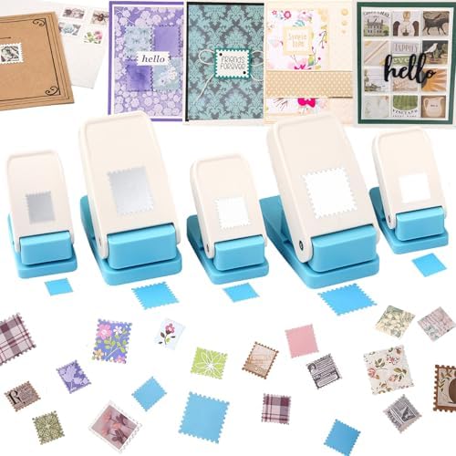 CYFUN DESIGN 5Pcs Stamp Punch, 1inch/1.5inch/1x0.8inch/1.5x1.25inch Stamps Shaped Paper Puncher, Stamps Cutter Hole Punch, Stamp Cutter, Paper Punches for Carfting Journing Card Making Scrapbook