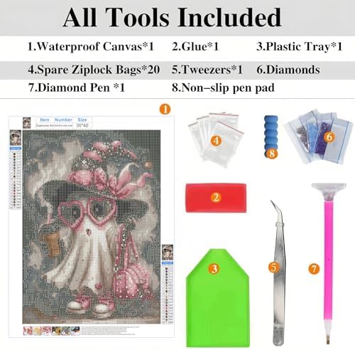 ckdiluy Halloween Diamond Art Kits for Adults Beginners, 5D DIY Cute Ghost Diamond Painting Kits, Full Round Drill Diamonds Dots Gem Art Crystal, Home Wall Decor 12X16 Inc