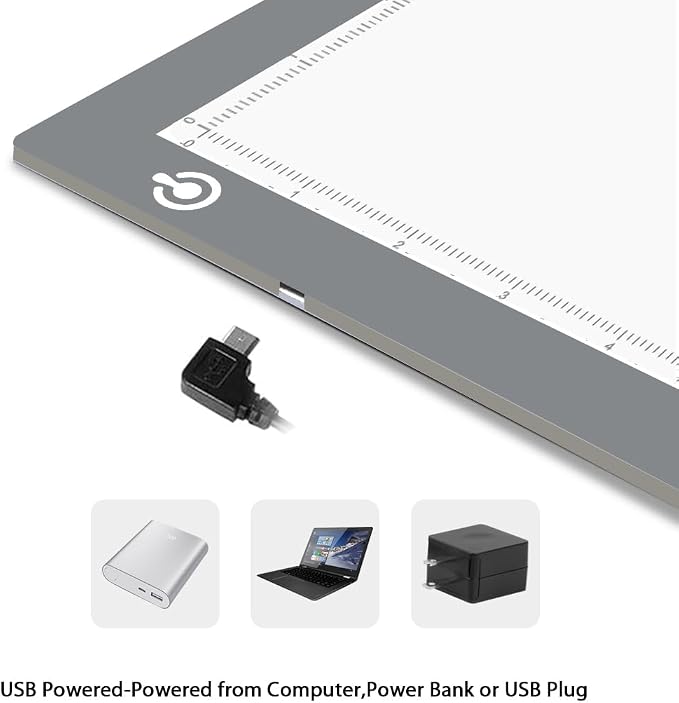 LitEnergy Portable A4 LED Copy Board Light Tracing Box, Silver Ultra-Thin Adjustable USB Power Artcraft LED Trace Light Pad for Tattoo Drawing, Streaming, Sketching, Animation, Stenciling