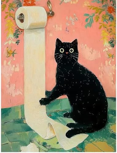 Black Cat Diamond Art Kits for Adults Round Diamond Painting 12x16 Inch