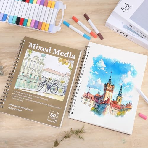 4 Pack 9x12 Mixed Media Sketchbook, Spiral Bound, 200 Sheets Sketch Pads