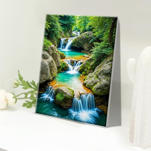 JOOZ Paint by Numbers Kit for Adults with Frame Waterfall 8x12 Inch