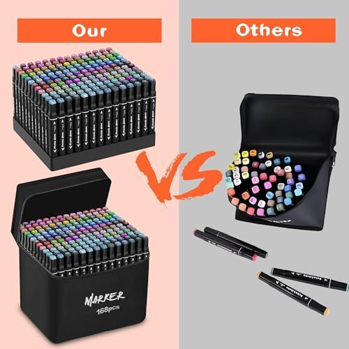 KJSHUANGTANG Alcohol Markers, 168 Colors Dual Tip Art Markers, Drawing, Coloring Marker for Sketching Adult Coloring