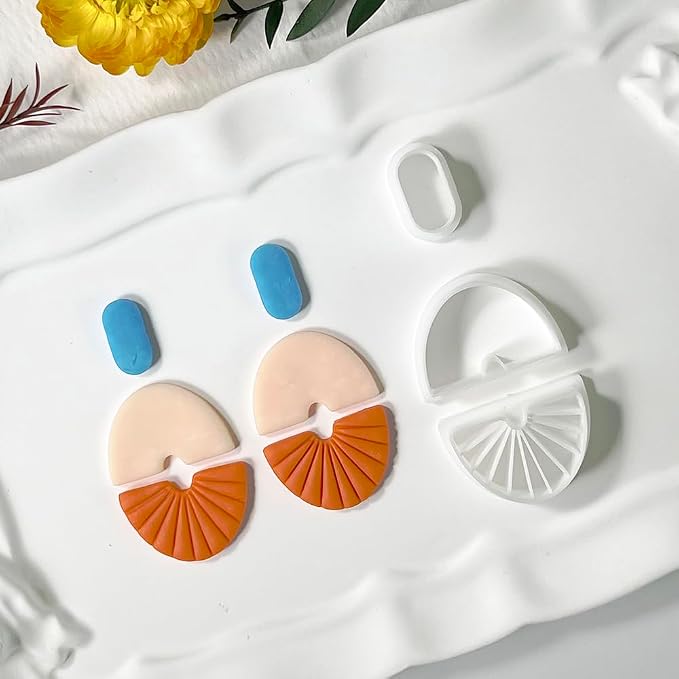 Xaekicr Polymer Clay Cutters Geometric Set – 3PCS Half Circle Clay Cutters with Texture Lines for Polymer Clay Jewelry, Clay Earring Cutters and Tools for Modern DIY Earrings and Crafts