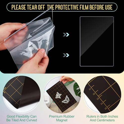Threehoney 3 Pcs Die Cutting Plates 6" x 9" Magnetic Shim Cutting Plates | Magnetic Shim with Card Grids for Alignment, 2 Clear Acrylic Plates, Fits Embossing Machines Crafts Pad Accessory