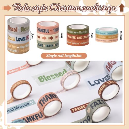 24 Rolls Christian Washi Tape Gifts, Boho Religious, Multi Size