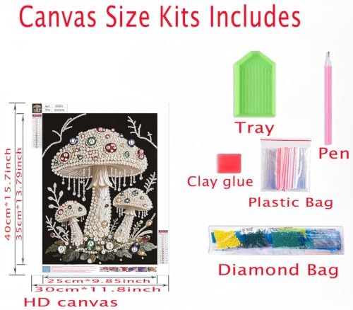 Mushroom Diamond Pearl Painting Kits for Adults,Diamond Art 12X16In
