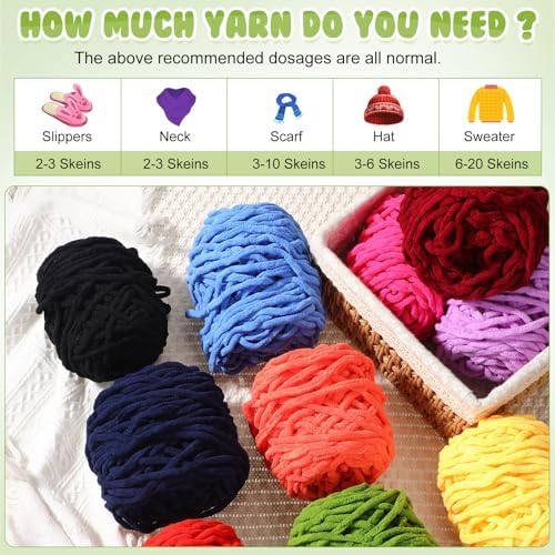 Timgle 20 Skeins Chunky Chenille Yarn for Crocheting 1094 Yards Soft Thick Fluffy Yarn Hand Weaving Bulky for Plush Dolls Knitting Blanket DIY Sweater Scarf Each 55 Yards(Novel Color)