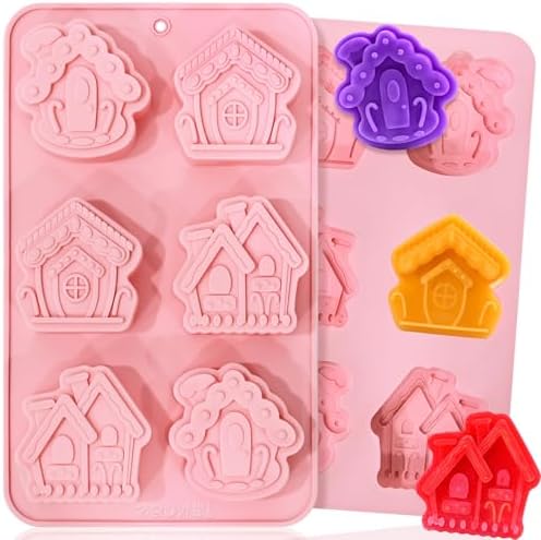 Christmas House Soap Molds, 2 Pack Gingerbread House Silicone Mold | 12 Cavity House Shapes Soap Mold for Soap Making Candle Lotion Bar Beeswax Resin, Non-Stick Baking Molds for Cake Chocolate