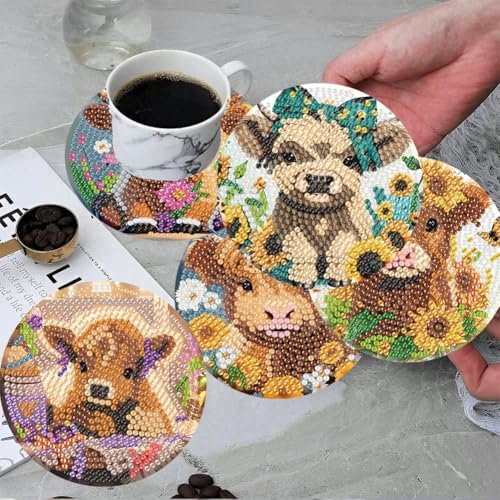 ijbnhd 8 Pack Highland Cow Diamond Art Coasters Kits