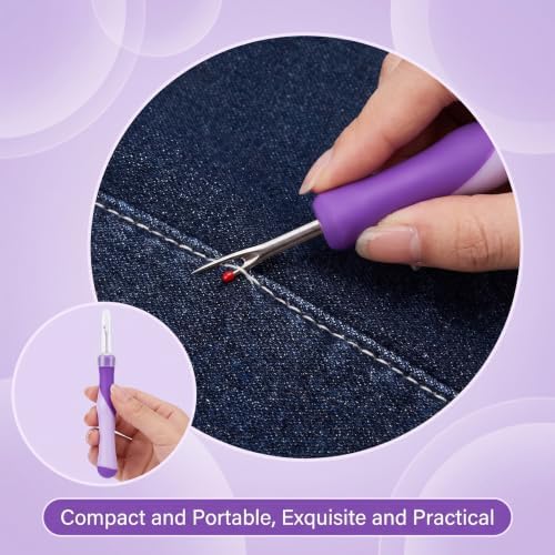 5 Pack Needle and Thread Seam Ripper Set, Purple, Ergonomic Non-Slip Handle Stitch Remover Tool for Sewing, Cross Stitch, Embroidery, Knitting and Crafting