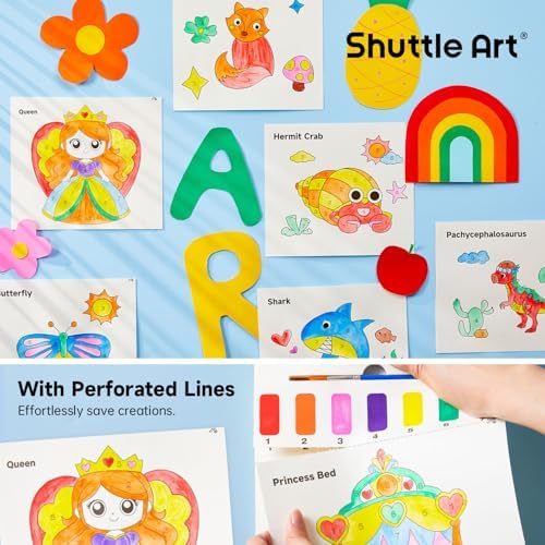 Shuttle Art Paint with Water Coloring Book for Kids, 25 Princess Themed Pages with 2 Brushes, Mess-Free Watercolor Paint Set, Travel-Friendly Art Craft Gift for Toddlers, Birthday Christmas Gift