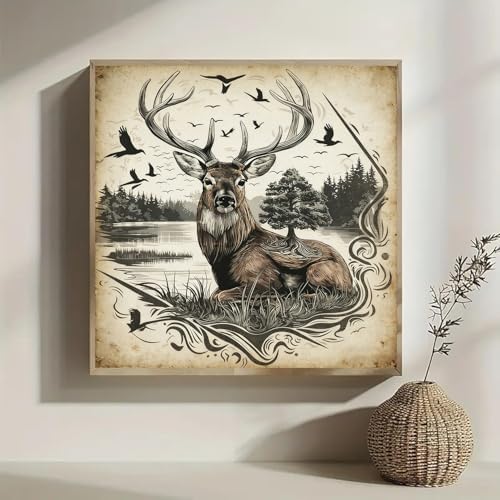 Lophomie Diamond Art Kits for Adults, 5D Deer Diamond Painting Kit 14x14 in