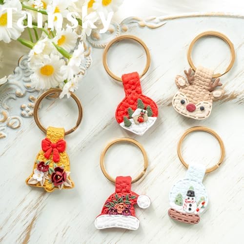 Tainsky Christmas Keychain Polymer Clay Cutters, 10 Shapes Winter Polymer Clay Keychain Cutters (B)
