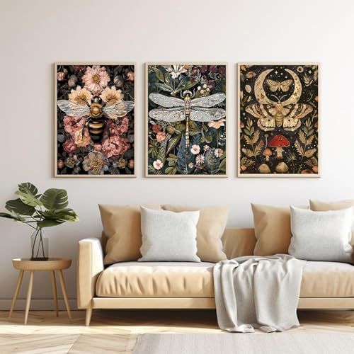GOUOYANA 3 Dragonfly Insect Paint By Numbers Kit for Adults Acrylic Canvas | Adult Paint by Number Kits Acrylict Canvas for Painting DIY Dragonfly Insect Paint by Numbers for Home Wall Art Gift 12X16in
