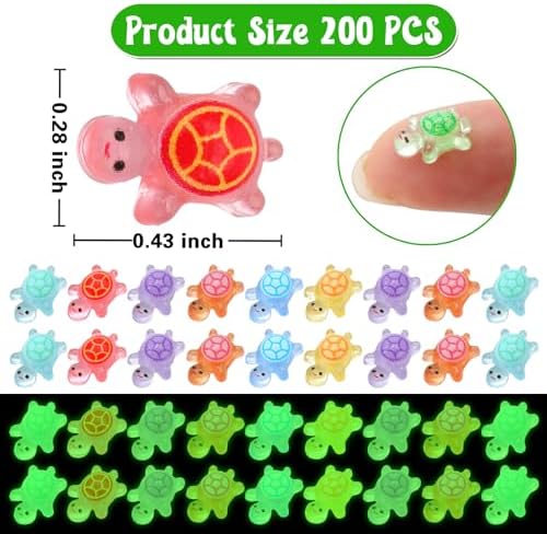 200 Pcs Mini Resin Turtles Glow in the Dark Sea Animals for Dollhouse Decor | Tiny Sea Turtle to Hide Small Luminous Figures Miniature Plastic Animal for Fairy Garden Micro Landscaping Home Decor Crafts